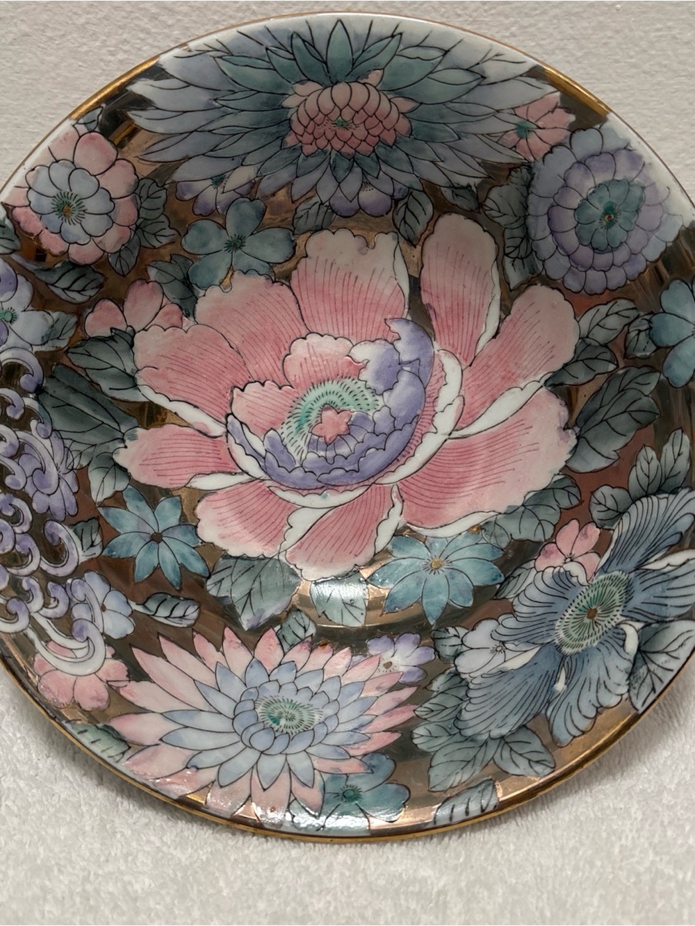 Toyo Golden Peony Vintage Floral Gold Painted Bowl Japan